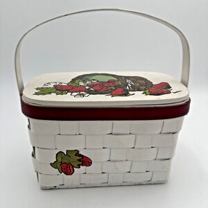 Vtg Caro Nan Basket Purse Strawberries Lined Signed Hand Painted
